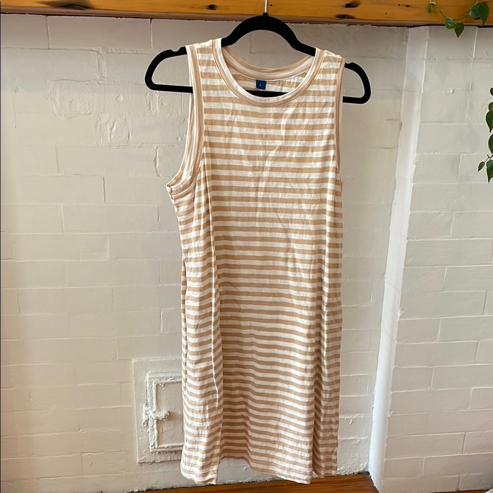 Old Navy Tan and White Striped Dress